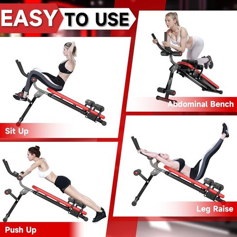 Bigzzia Ab Machine, 5-in-1 Adjustable Ab Workout Bench Core Abdomen Trainer for Stomach Workout, Crunch Machine Exercise Equipment for Home Gym - Sit UP, Push UP, Leg Press, Glider, Roman Chair, 330lbs Capacity in Saudi Arabia