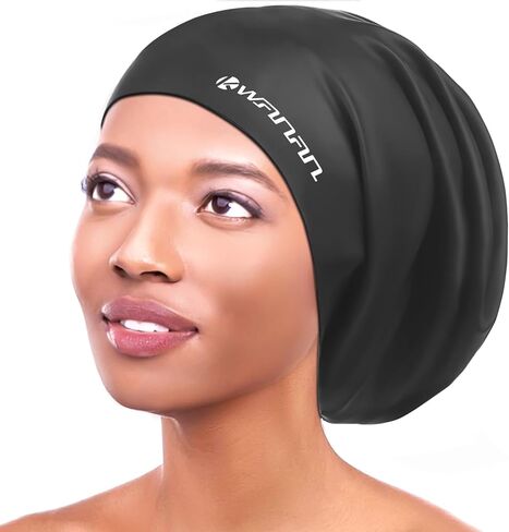 Extra Large Silicone Swim Cap for Long Hair and Protective Styles–Waterproof Swimming Cap for Men and Women with Dreadlocks, Weaves, Extensions, Braids, Curls, and Afros–Keep Hair Dry in Kuwait