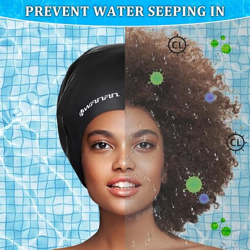 Extra Large Silicone Swim Cap for Long Hair and Protective Styles–Waterproof Swimming Cap for Men and Women with Dreadlocks, Weaves, Extensions, Braids, Curls, and Afros–Keep Hair Dry in Kuwait