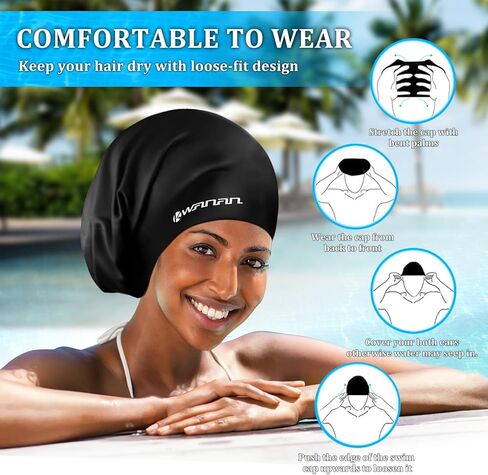 Extra Large Silicone Swim Cap for Long Hair and Protective Styles–Waterproof Swimming Cap for Men and Women with Dreadlocks, Weaves, Extensions, Braids, Curls, and Afros–Keep Hair Dry in Kuwait