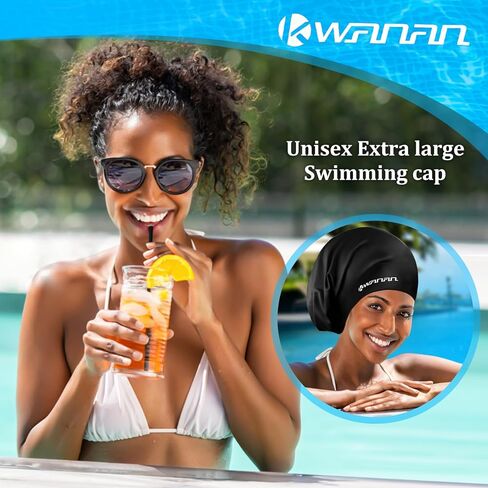 Extra Large Silicone Swim Cap for Long Hair and Protective Styles–Waterproof Swimming Cap for Men and Women with Dreadlocks, Weaves, Extensions, Braids, Curls, and Afros–Keep Hair Dry in Kuwait