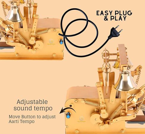Metal Automatic Aarti Machine for Home - Small Arti Machine for House Temple - Atri Machine with Drum, Bells with Adjustable Arti Tempo/Rhythm - Ideal Gift for All Occasion, Gold in Saudi Arabia