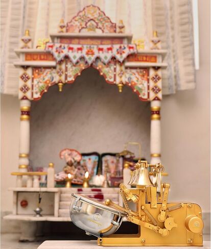 Metal Automatic Aarti Machine for Home - Small Arti Machine for House Temple - Atri Machine with Drum, Bells with Adjustable Arti Tempo/Rhythm - Ideal Gift for All Occasion, Gold in Saudi Arabia