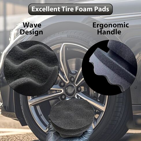 2 PCS Audction Tyre Shine Applicator ، Aredable Tyre Applicator Wave Contoured ، منصات إسفنجية للإطارات للسيارة تفاصيل التنظيف in Kuwait