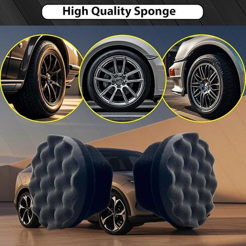 2 PCS Audction Tyre Shine Applicator ، Aredable Tyre Applicator Wave Contoured ، منصات إسفنجية للإطارات للسيارة تفاصيل التنظيف in Kuwait