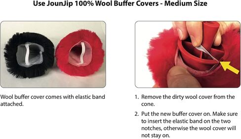 Jounjip Dual Wool Buffer Covers - مصنوعة يدويًا 100 ٪ Lambswool Bonnets - مقابل 2.5 × 3.5 بوصة من المخاريط (2Pack أسود) in Kuwait