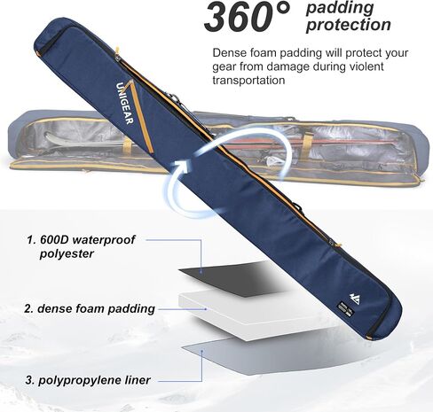 Unigear Ski Bag for Air Travel, 360° Fully Padded Protection, Water-Resistant and Durable up to 192cm for Snow Air Travel Transport in Saudi Arabia