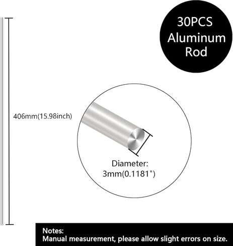 30Pcs 1mm x 406mm Aluminum Rod,16 Inch(406mm) Long 1/25 Inch(0.04"-1.016mm) Diameter Aluminum Round Rod Metal Bar Solid Stick for DIY Craft, New Lathe Bar. in Kuwait