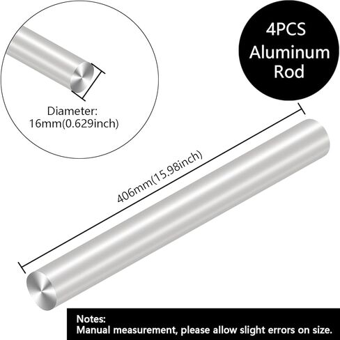 16Pcs 5mm x 406mm Aluminum Rod,16inch(406mm) Long 3/16"(0.1875"-4.7625mm) Diameter 6061 Aluminum Round Rod Metal Bar Solid Stick for DIY Craft, New Lathe Bar. in Kuwait