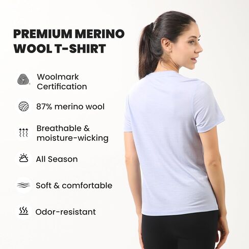 innotree Merino Wool T Shirts Women, Odor-Resistant Crew Neck Tops Short Sleeve Base Layer for Outdoor Travel Hiking T Shirts in Kuwait