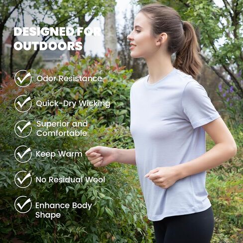 innotree Merino Wool T Shirts Women, Odor-Resistant Crew Neck Tops Short Sleeve Base Layer for Outdoor Travel Hiking T Shirts in Kuwait