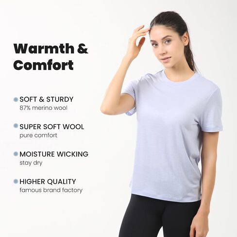 innotree Merino Wool T Shirts Women, Odor-Resistant Crew Neck Tops Short Sleeve Base Layer for Outdoor Travel Hiking T Shirts in Kuwait