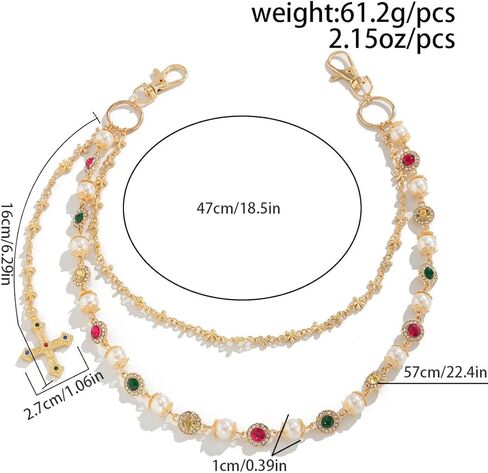 Pants Chains For Men Women, Wallet Chain Pearl Rhinestone Cross Layered Chains Punk Jeans Key Chain Exquisite Flower Body Accessories in Kuwait