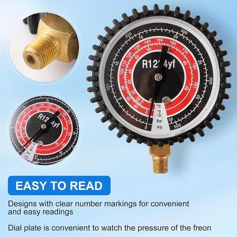 R410A Manifold Gauge, Air Conditioner Refrigerant Low Pressure Gauge, 1/4 Refrigerant Manifold Freon Gauges for R410A R22 R134A R404A 220 PSI in Saudi Arabia