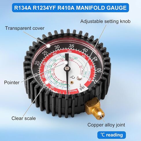 R410A Manifold Gauge, Air Conditioner Refrigerant Low Pressure Gauge, 1/4 Refrigerant Manifold Freon Gauges for R410A R22 R134A R404A 220 PSI in Saudi Arabia