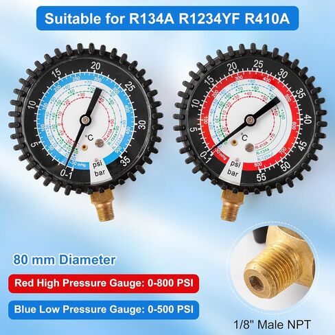 R410A Manifold Gauge, Air Conditioner Refrigerant Low Pressure Gauge, 1/4 Refrigerant Manifold Freon Gauges for R410A R22 R134A R404A 220 PSI in Saudi Arabia