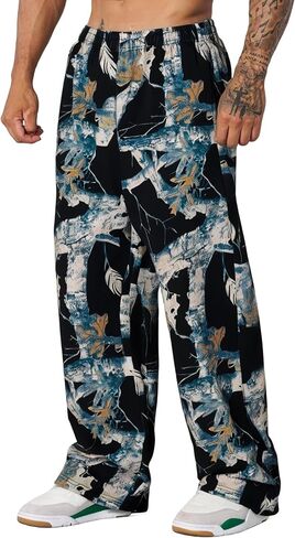 Diotsr Mens Spillpants Spectpants الرياضية رياضية للطباعة الركض تجريب السراويل أزياء الشارع مع جيوب in Kuwait