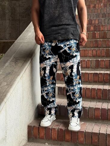 Diotsr Mens Spillpants Spectpants الرياضية رياضية للطباعة الركض تجريب السراويل أزياء الشارع مع جيوب in Kuwait