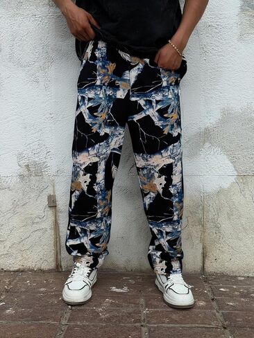 Diotsr Mens Spillpants Spectpants الرياضية رياضية للطباعة الركض تجريب السراويل أزياء الشارع مع جيوب in Kuwait