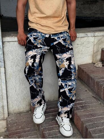 Diotsr Mens Spillpants Spectpants الرياضية رياضية للطباعة الركض تجريب السراويل أزياء الشارع مع جيوب in Kuwait