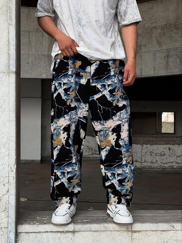 Diotsr Mens Spillpants Spectpants الرياضية رياضية للطباعة الركض تجريب السراويل أزياء الشارع مع جيوب in Kuwait