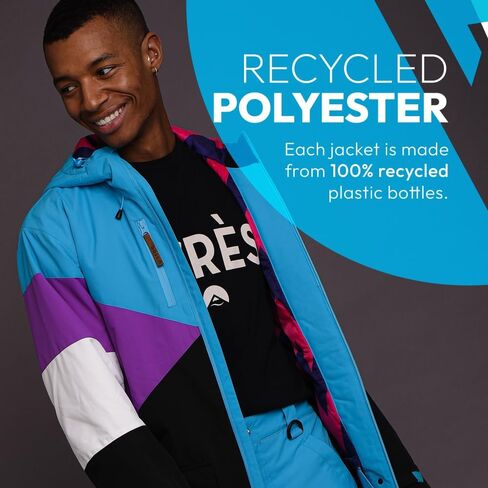 Oosc Fresh Pow Snowboard & Ski Jacket Jacket | الأزرق والأرجواني والأسود | مقاوم للماء ومعزول الاصطناعية | البوليستر المعاد تدويره in Saudi Arabia
