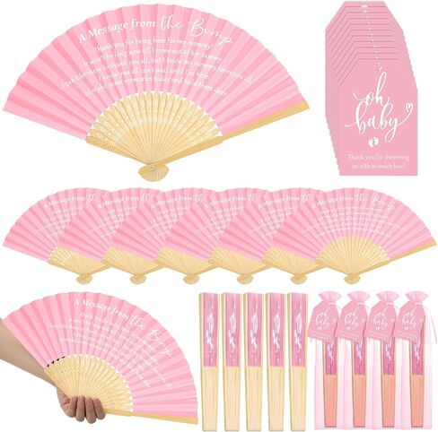 Baby Shower Favors for Guests Folding Paper Fans a Message from The Bump Favors Bamboo Fans with Thank You Tags Handheld Fans Baby Shower Party Favor for Girl Gender Reveal(Blue,25) in Saudi Arabia