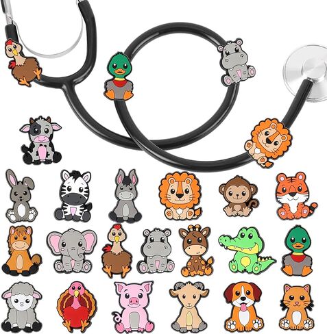 Zoo Animals Stethoscope Charm Tag for Nurse - 20Pcs Cute Animal Medical Plastic Stethoscope Decor Accessories, Present for Pediatric Doctor & Veterinarian, Medical Worker Nursing Graduation in Saudi Arabia