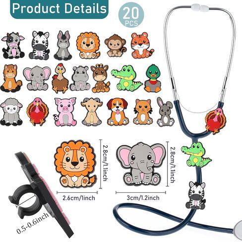 Zoo Animals Stethoscope Charm Tag for Nurse - 20Pcs Cute Animal Medical Plastic Stethoscope Decor Accessories, Present for Pediatric Doctor & Veterinarian, Medical Worker Nursing Graduation in Saudi Arabia