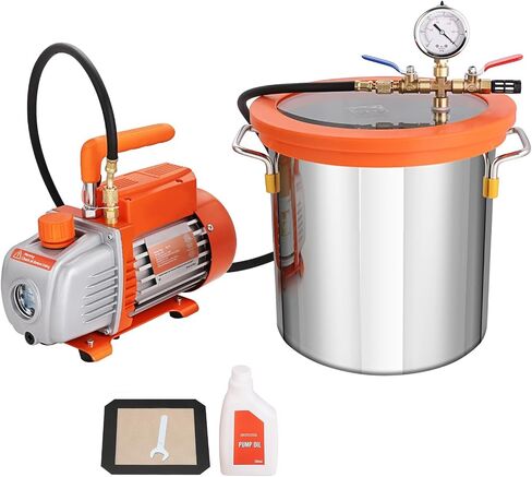 Happybuy 3 Gallon Vacuum Chamber & 3.5 CFM Pump Kit, Tempered Glass Lid Vacuum Degassing Chamber, Single-Stage Pump, 250ml Oil Bottle, for Stabilizing Wood, Degassing Epoxies & Silicones, 110V, 1/4HP in Saudi Arabia