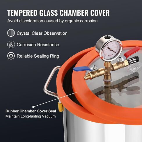 Happybuy 3 Gallon Vacuum Chamber & 3.5 CFM Pump Kit, Tempered Glass Lid Vacuum Degassing Chamber, Single-Stage Pump, 250ml Oil Bottle, for Stabilizing Wood, Degassing Epoxies & Silicones, 110V, 1/4HP in Saudi Arabia