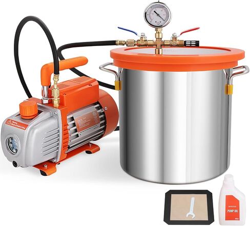 Happybuy 3 Gallon Vacuum Chamber & 3.5 CFM Pump Kit, Tempered Glass Lid Vacuum Degassing Chamber, Single-Stage Pump, 250ml Oil Bottle, for Stabilizing Wood, Degassing Epoxies & Silicones, 110V, 1/4HP in Saudi Arabia