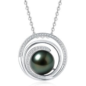 Tahitian Black Pearl Necklace, 10-11mm AAA Handpicked Natural Black Pearl Pendant with D Color Moissanite & 18K White Gold Plated Sterling Silver Chain, Luxury Gifts for Women, Mother, Girlfriend, Anniversary, Birthday, Valentines, Mothers Day in Saudi Arabia