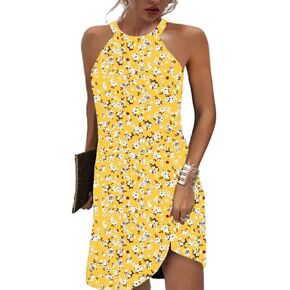 Beimuc Women Summer Sleeveless Halter Neck Dresses 2025 Casual Floral Print Dress Mid Sun Dress for Party Beach Vacation in Saudi Arabia