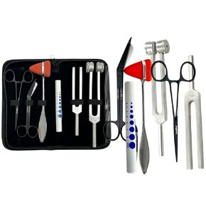 Neuro Diagnostics Examination Kit with Tuning Forks (128Hz & 512Hz) Taylor Reflex Hammer, Black 5.5" Lister Bandage Scissors, Black 5.5" Hemostats, Straight (6pcs Kit) in Saudi Arabia