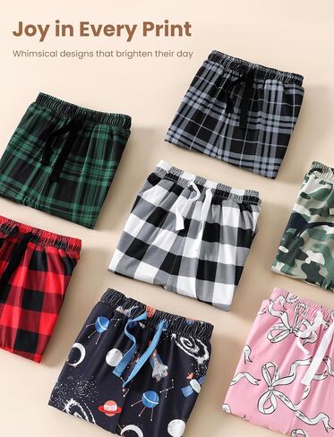 PATPAT Unisex Kids Plaid Pajama Pants – Soft Lounge Sleep Bottoms with Elastic Waist and Pockets, Ages 5–14 Years in Saudi Arabia