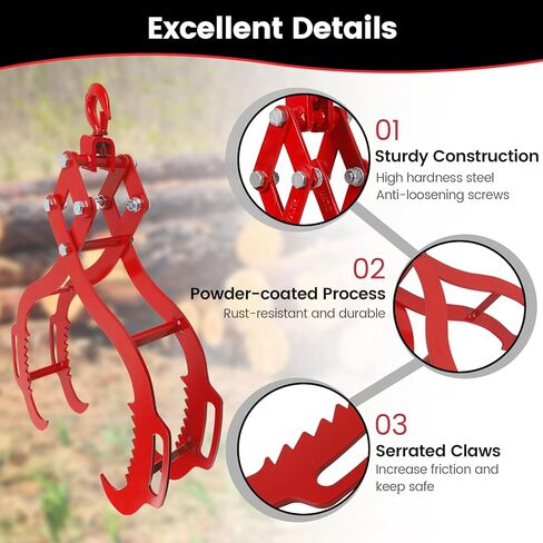 Log Tongs 32 inch 4 Serrated Claw, Eagle Claw Design Log Grapple, Heavy Duty Logging Tongs 2700 Pounds Lifting Capacity for Trucks, ATVs, Tractors, Forklifts in Kuwait