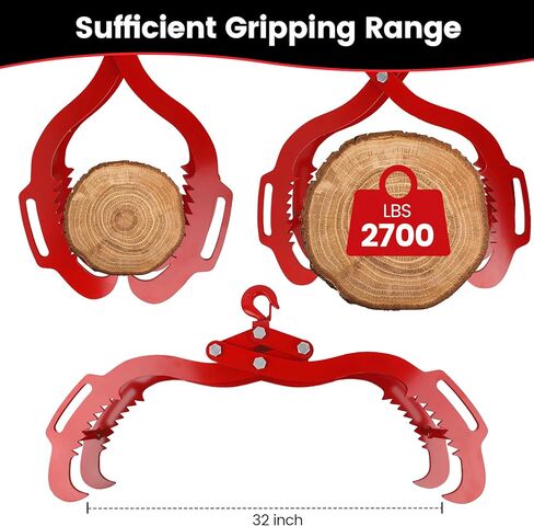 Log Tongs 32 inch 4 Serrated Claw, Eagle Claw Design Log Grapple, Heavy Duty Logging Tongs 2700 Pounds Lifting Capacity for Trucks, ATVs, Tractors, Forklifts in Kuwait