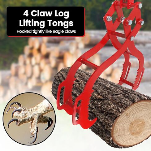 Log Tongs 32 inch 4 Serrated Claw, Eagle Claw Design Log Grapple, Heavy Duty Logging Tongs 2700 Pounds Lifting Capacity for Trucks, ATVs, Tractors, Forklifts in Kuwait