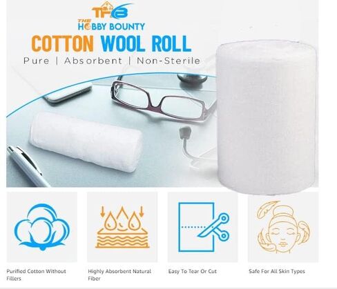 Pure Cotton Roll Cotton Undercast Padding Roll Soft and Absorbent Cotton Makeup Remover in an Easy to Tear & Use Roll White Cotton Roll for Art Projects, Craft (200 Gram) in Saudi Arabia