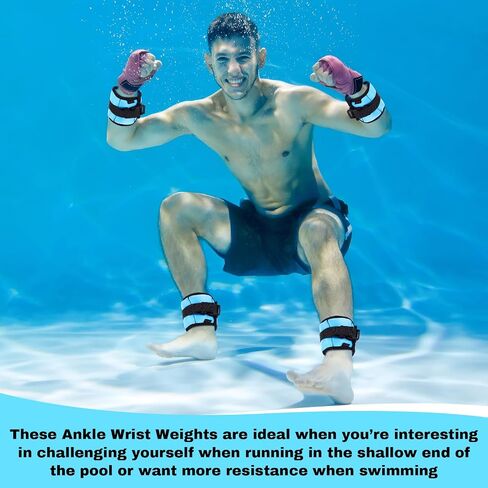 2 Pairs Ankle Wrist Weights for Land or Aquatic Exercise Aqua Cuffs Aqua Aerobics Fitness Bands for Ankle and Wrist Adjustable Weights for Swimming Pool Workout Equipment in Kuwait