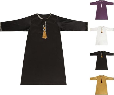 الأولاد المسلمين Thobe Kids Long Sleeve Crewneck Asslim Kaftan Eid Assored Reted Robe Solid Color Clay in Saudi Arabia
