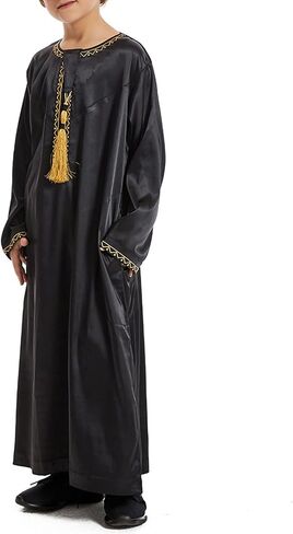 الأولاد المسلمين Thobe Kids Long Sleeve Crewneck Asslim Kaftan Eid Assored Reted Robe Solid Color Clay in Saudi Arabia