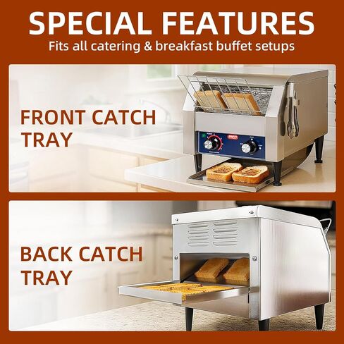 JOHAKYU Commercial Conveyor Toaster - 300 Slices/Hour, Heavy Duty Stainless Steel for Buns Bagels Bread Restaurant Use/Includes Cleaning Accessories in Saudi Arabia