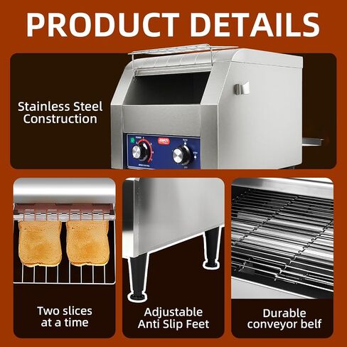 JOHAKYU Commercial Conveyor Toaster - 300 Slices/Hour, Heavy Duty Stainless Steel for Buns Bagels Bread Restaurant Use/Includes Cleaning Accessories in Saudi Arabia