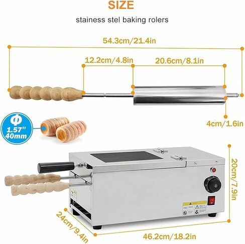 Commercial Chimney Cake Oven Machine, Electric Kürtőskalács Maker with 2 Non-Stick Rollers, Hungarian Chimney Bread Baker for Home & Business Use in Saudi Arabia
