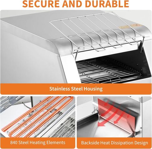 Commercial Toaster Conveyor, 300 Slices/H, 1800W, 7 Temperature Settings,With Timer, Commercial Toasters for Restaurant/Home, for Bun Bagel Bread in Saudi Arabia