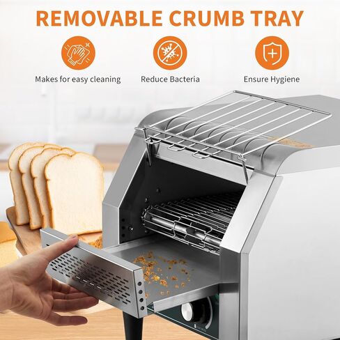Commercial Toaster Conveyor, 300 Slices/H, 1800W, 7 Temperature Settings,With Timer, Commercial Toasters for Restaurant/Home, for Bun Bagel Bread in Saudi Arabia