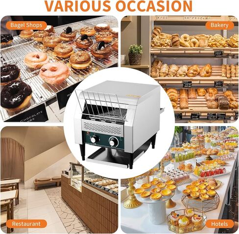 Commercial Toaster Conveyor, 300 Slices/H, 1800W, 7 Temperature Settings,With Timer, Commercial Toasters for Restaurant/Home, for Bun Bagel Bread in Saudi Arabia
