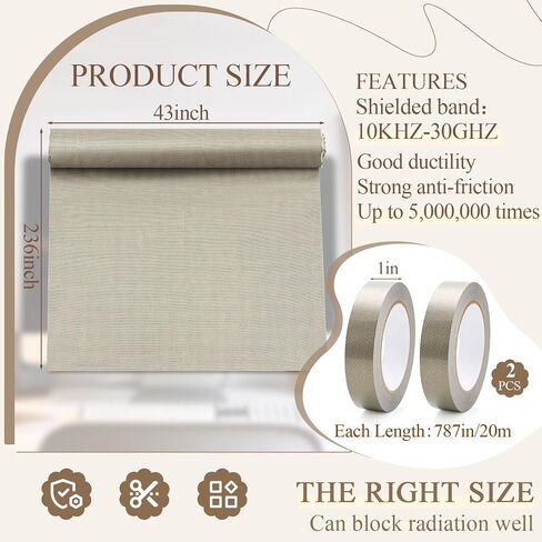 Faraday Fabric Set Faraday Cloth 43''x 236'' with 2pcs 787'' Faraday Tape DIY Faraday Bag for Home Military Grade Nickel Copper for Protection in Saudi Arabia